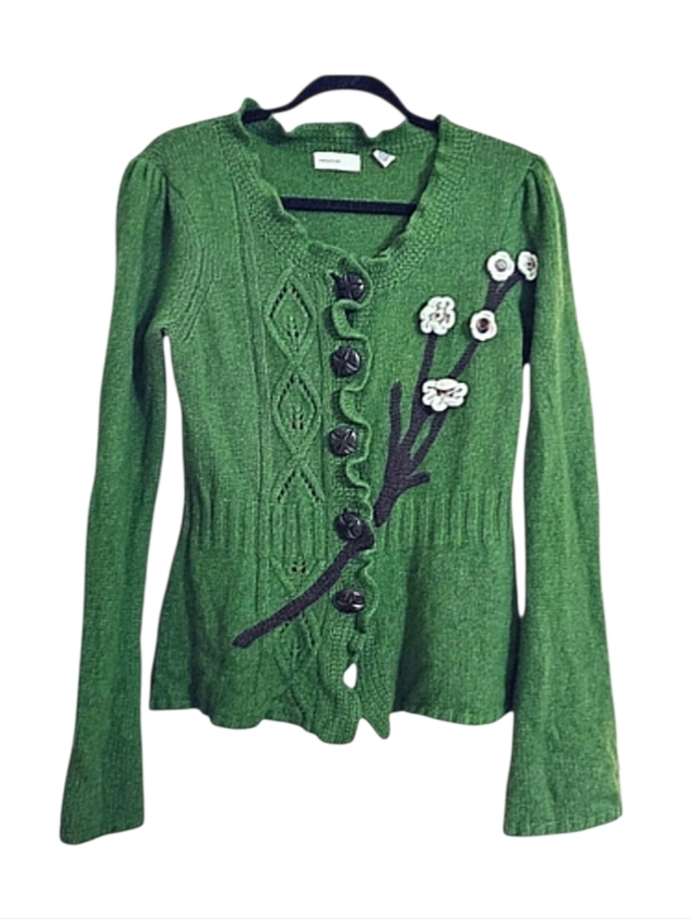 RARE Anthropologie Sleeping On Snow Wool Angora Floral Applique Cardigan Sweater